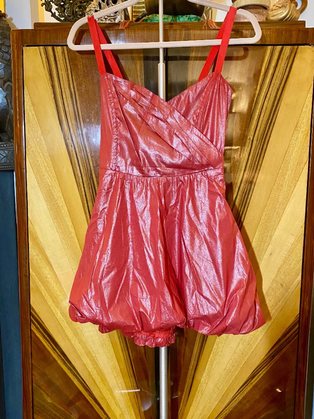 Vintage Patrizia Pepe Metallic Red Bubble Hem Cocktail Dress Mini IT 40 US 4 S